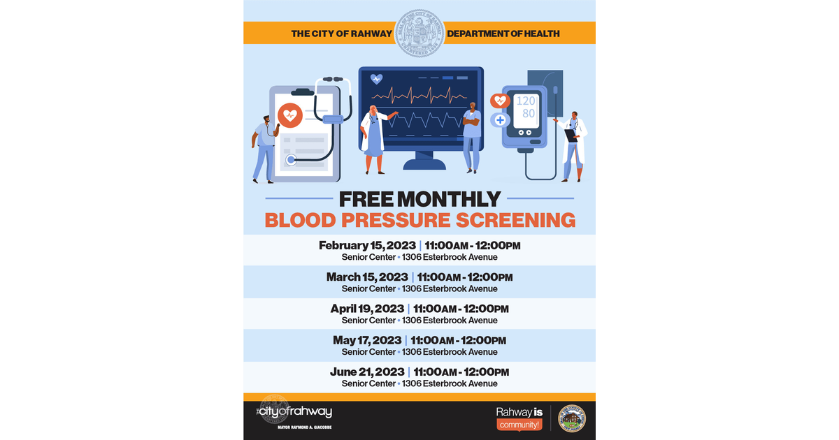 Free Blood Pressure Screening at Rahway Senior Center Rahway, NJ News