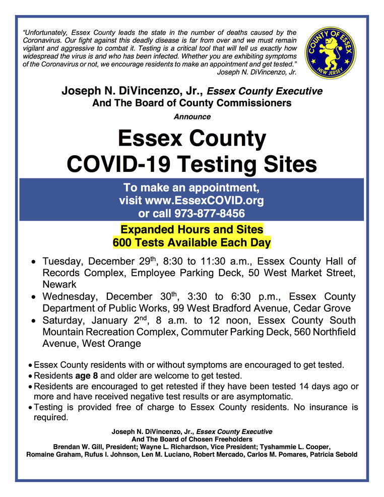 Essex County Coronavirus Testing Dec 29 To Jan 2 Tapinto