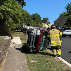 Carousel image eb2491 two car crash warrington flips car on side