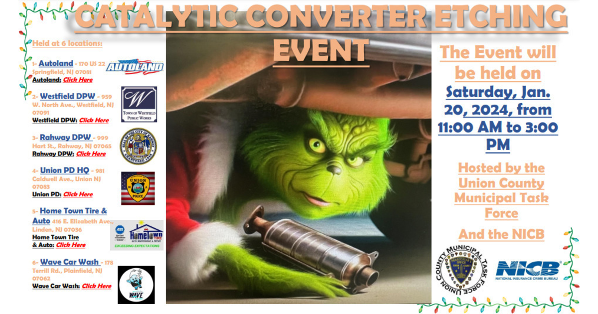 Catalytic Converter Etching Program Taking Place in Rahway on January ...