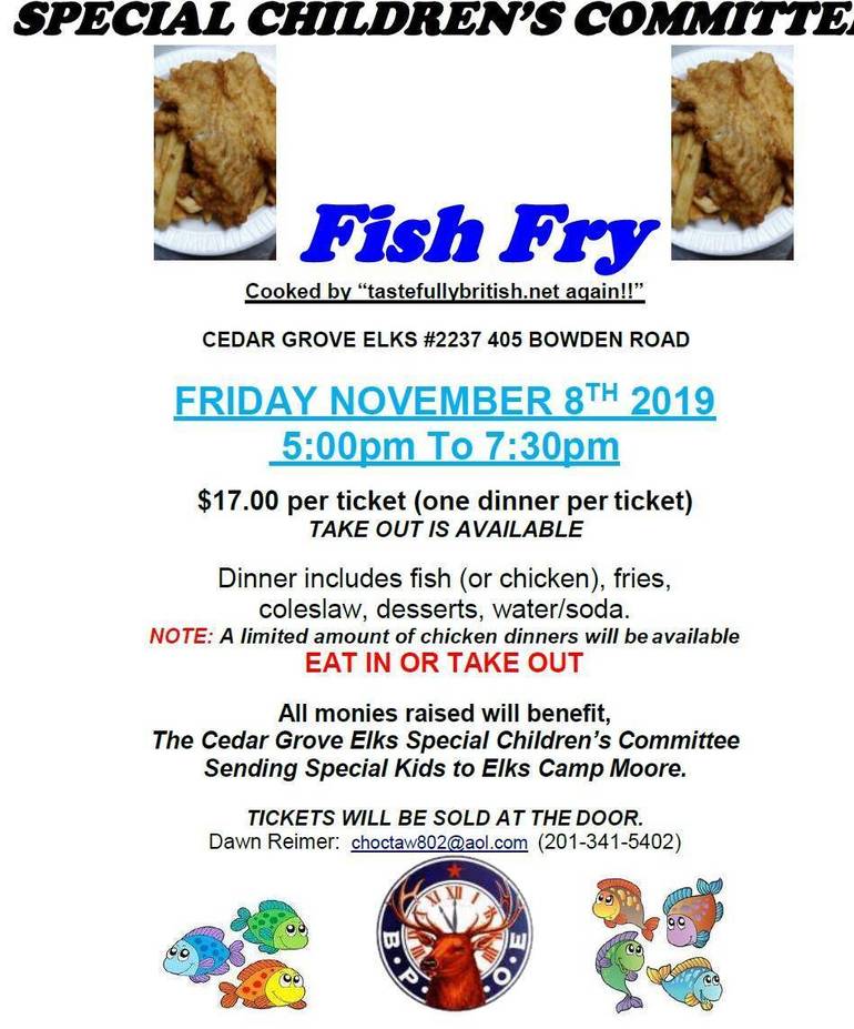 Cedar Grove Elks' Fish Fry is Nov. 8th. TAPinto