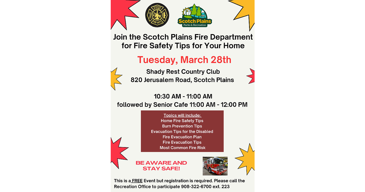 Scotch Plains Fire Department Offers Fire Safety Tips for Your Home