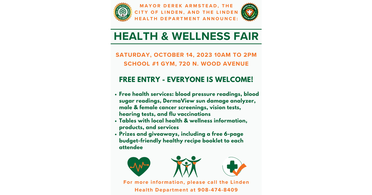 Linden Health Department Host Health and Wellness Fair October 14th