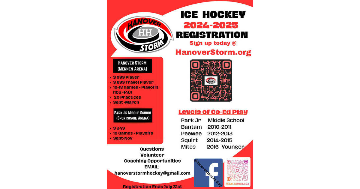 Hanover Storm Ice Hockey Registration Going on Now
