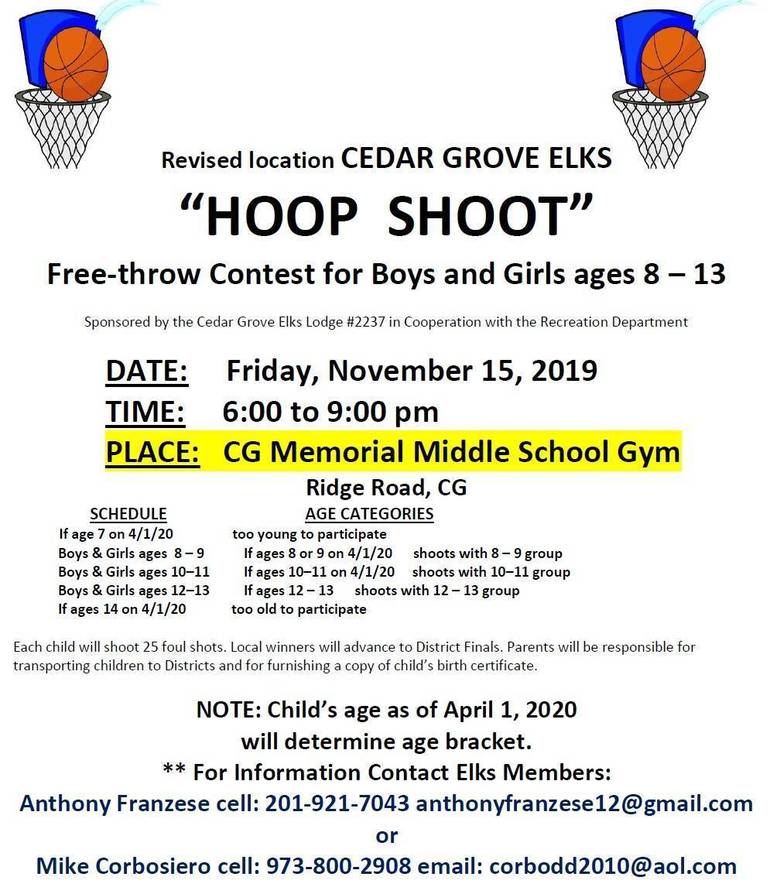 Cedar Grove Elks Hoop Shoot Moves to MMS on Friday TAPinto