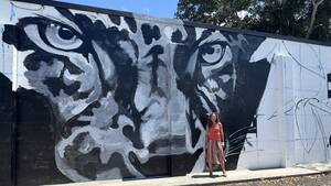 Carousel image 4e8477 tudios owner usie roll in front of the partially completed mural elbourne lorida