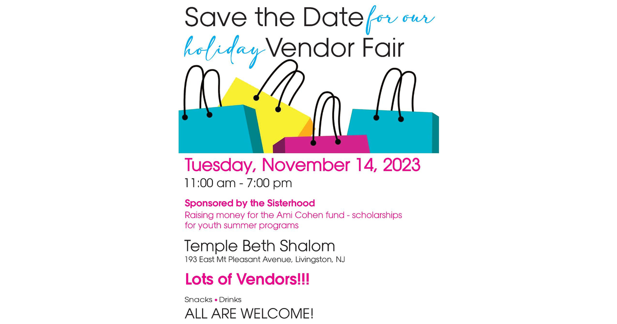 Livingston's Temple Beth Shalom to Host Holiday Vendor Fair on Nov. 14