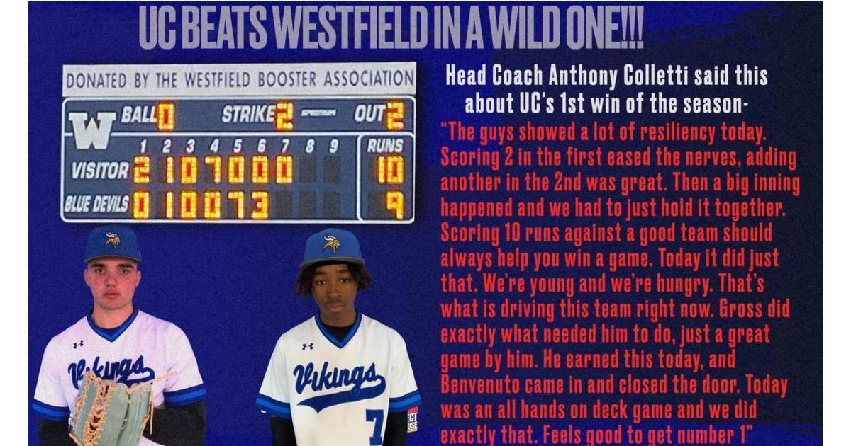 Union Catholic Baseball Team Wins 109 Thriller Over Westfield in