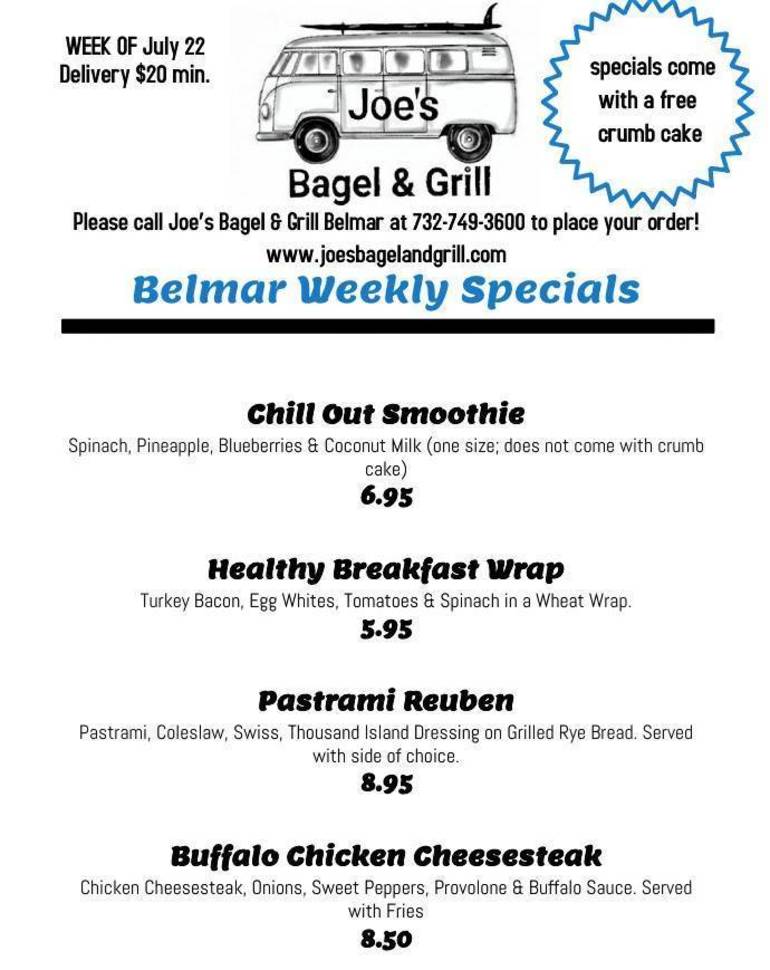 Joe’s Bagel & Grill in Belmar What’s On the Menu for Week of July 22