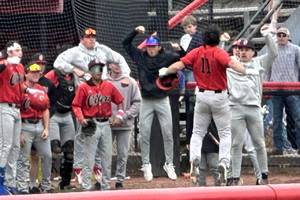 Carousel image 51b6404d9be1abbd20ff laft fielder dom guccia celebrates homerun with team