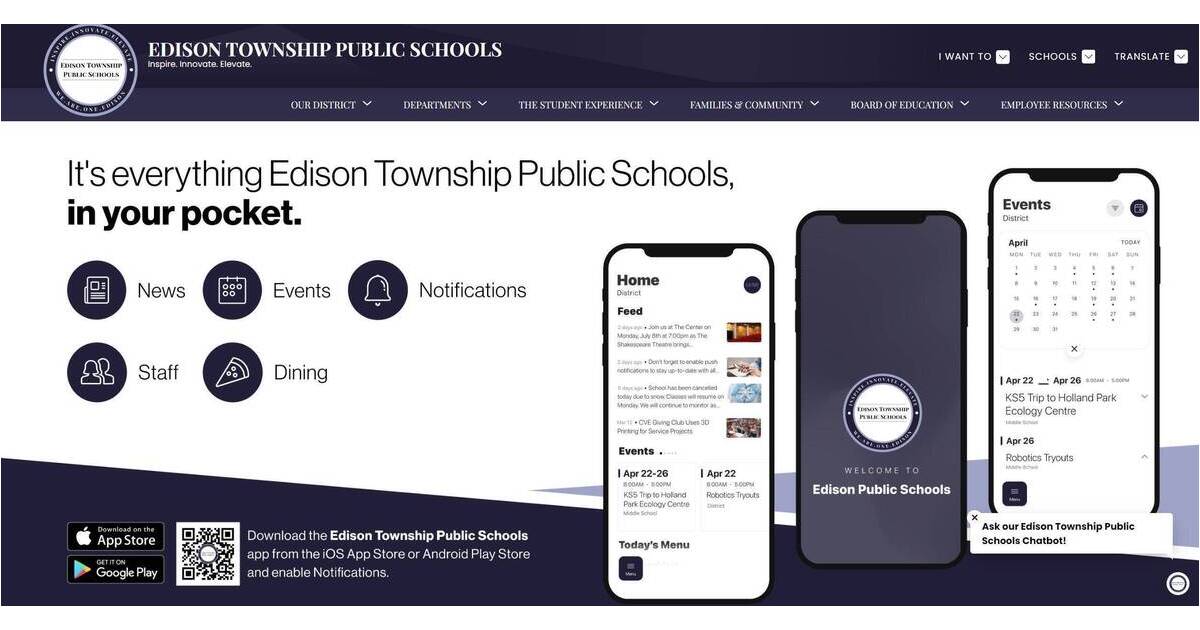 Edison Schools Launch New Website, App, and Chatbot | Edison, NJ News ...