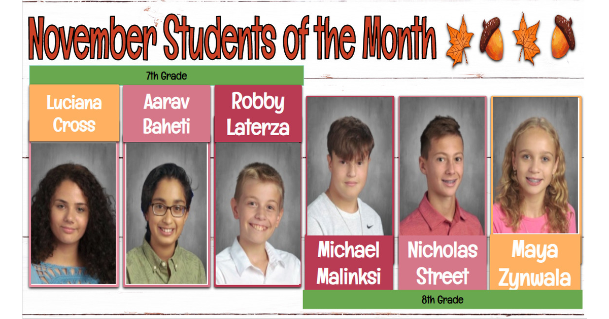 West Essex Middle School Names November Students of the Month West