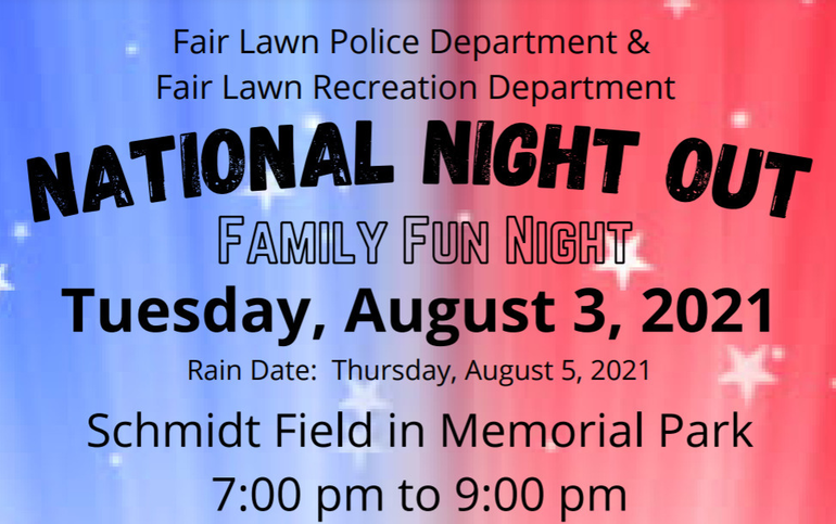 Fair Lawn to Hold National Night Out in Back of Memorial Middle School on Aug. 3
