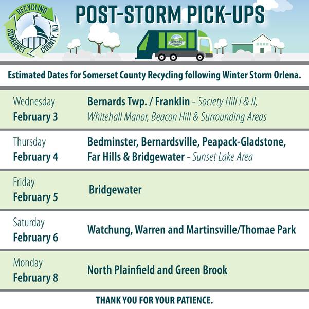 Bernards Township Recycling Pickup Likely Will be Wednesday Following Bernards Township Recycling Pickup Likely Will be Wednesday Following