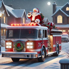 Carousel image 1137e8298a81aedb80ce santa claus riding a fire engine in a subdivision  landscape orientation  without the number on the truck