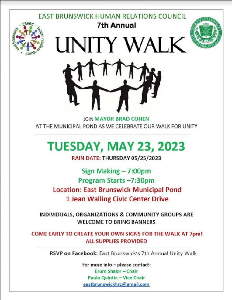 Join the East Brunswick Human Relations Council for the 7th Annual Unity  Walk | East Brunswick, NJ News TAPinto