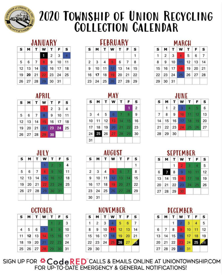 Union's 2020 Trash and Recycling Calendar TAPinto