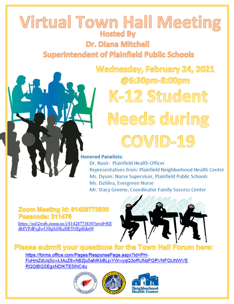 Plainfield Public Schools Virtual Town Hall on Feb. 24: K-12 Student