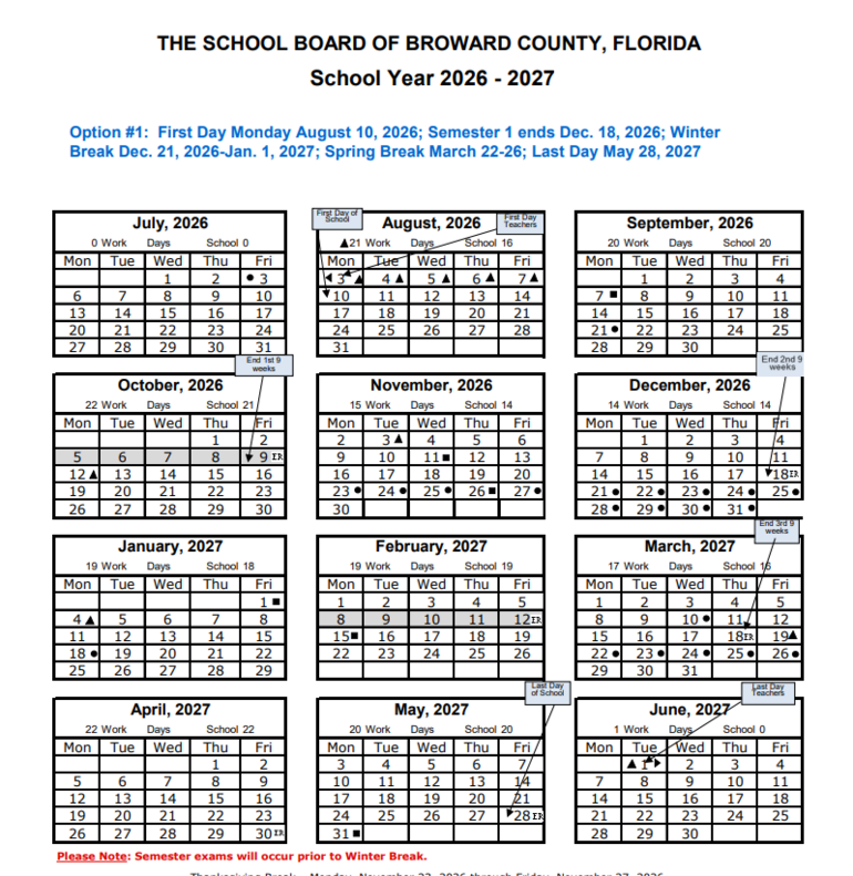 2026-2027 Broward Schools Academic Calendar Overview 3 2025-26 Broward Schools Calendar Released | Parkland, FL ...