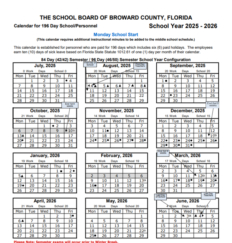 2025-26 Broward Schools Calendar Released | Parkland, FL ...