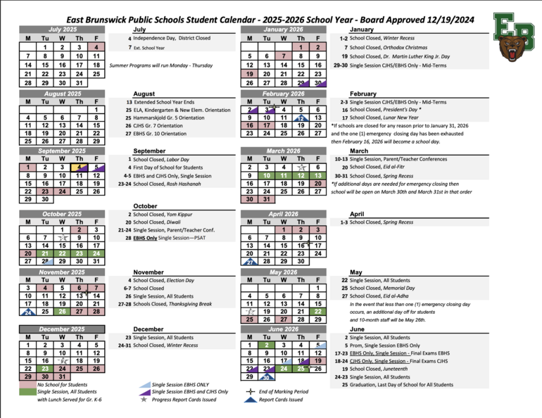East Brunswick NJ School Year Calendar 2025-2026 | East Brunswick, NJ News TAPinto | TAPinto