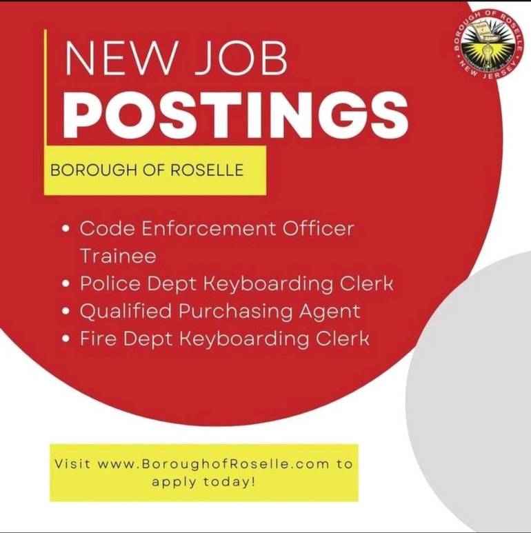 Employment Opportunities Available Within the Borough of Roselle;  Application Link and Job Descriptions provided below | Roselle, NJ News  TAPinto