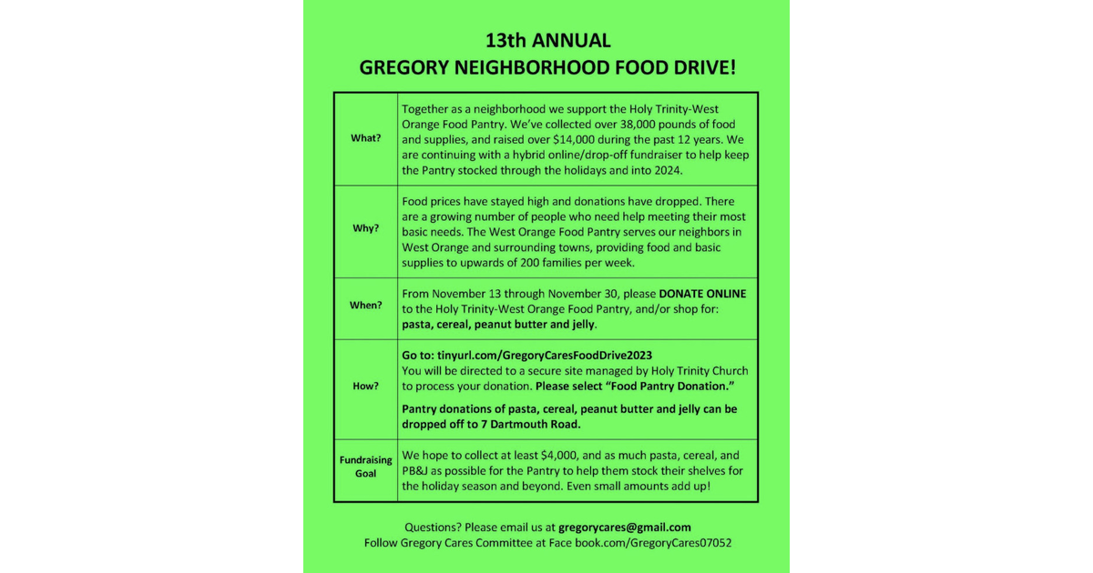 Can You Help Gregory Cares Collect Donations & Money for West Orange