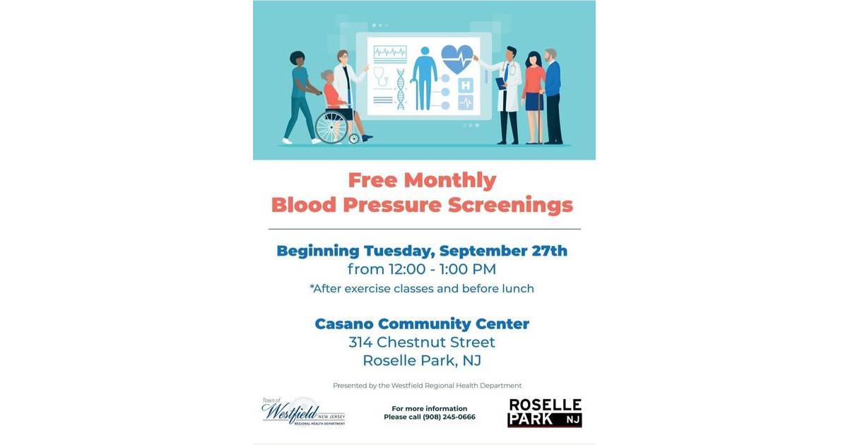 Roselle Park will Offer Free Monthly Blood Pressure Screenings to