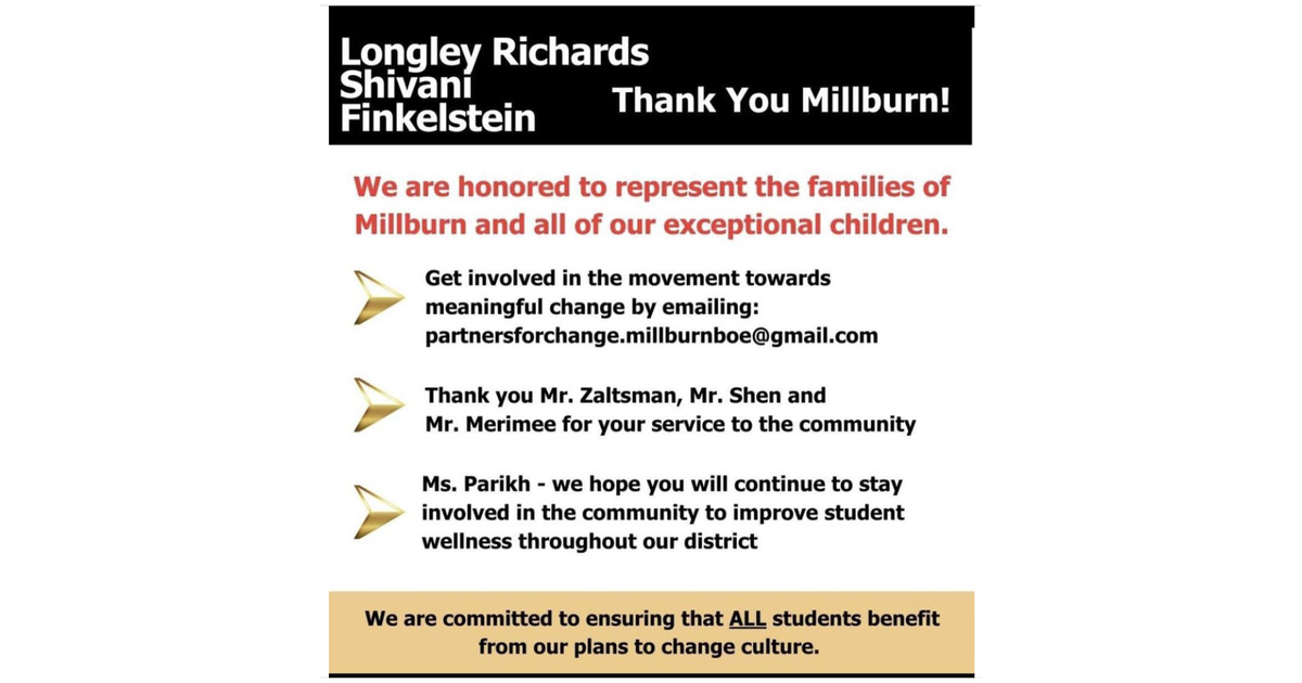 Partners for Change Thank Millburn for Electing Them Millburn/Short
