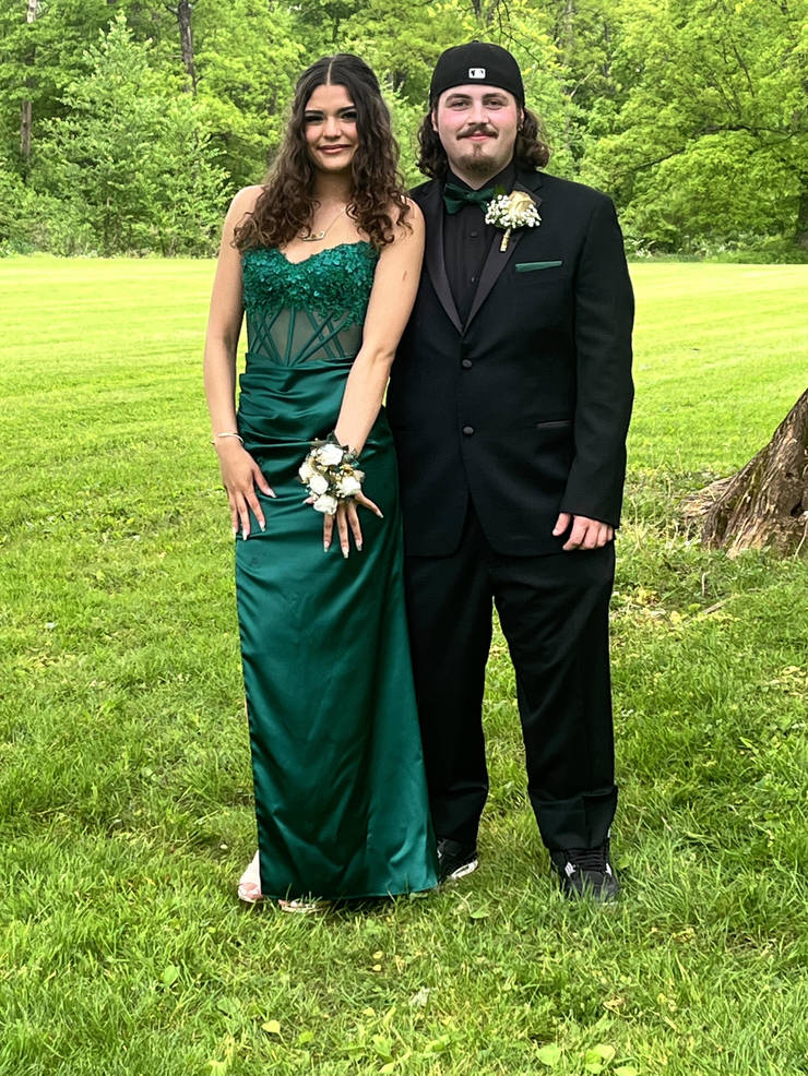 open lace back dress Betsy and Adam Long Green Prom Dress A25610 Teal / 2