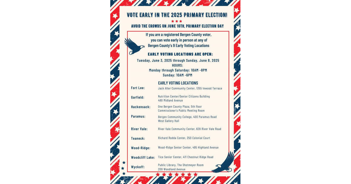Primary Election Notice Date of Election is June 10 Hackensack, NJ