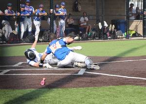 Carousel image 2bd8548c5b1f6d540f27 wood ridge sal catanzaro slides by the tag of dayton catcher kieran conway in the fourth