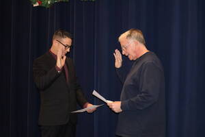 Carousel image 9929da45dd1cfef0deb5 wood ridge business administrator keith lisa swears in christopher garvin at the wr boe 2026 reorganization meeting