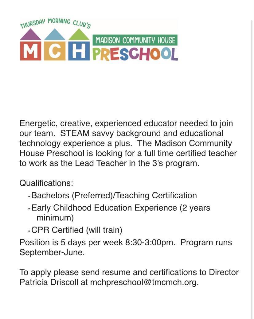 Great Local Job Opportunity at an Amazing Preschool in Madison
