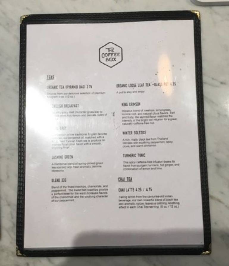 the coffee box menu