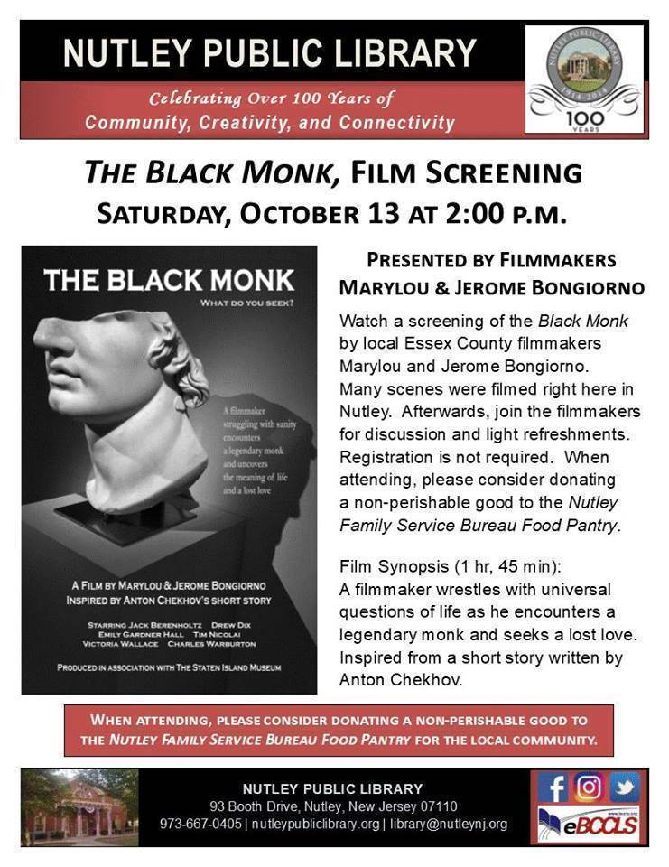 The Black Monk, Screening & Discussion with Filmmakers at the Nutley Public Library